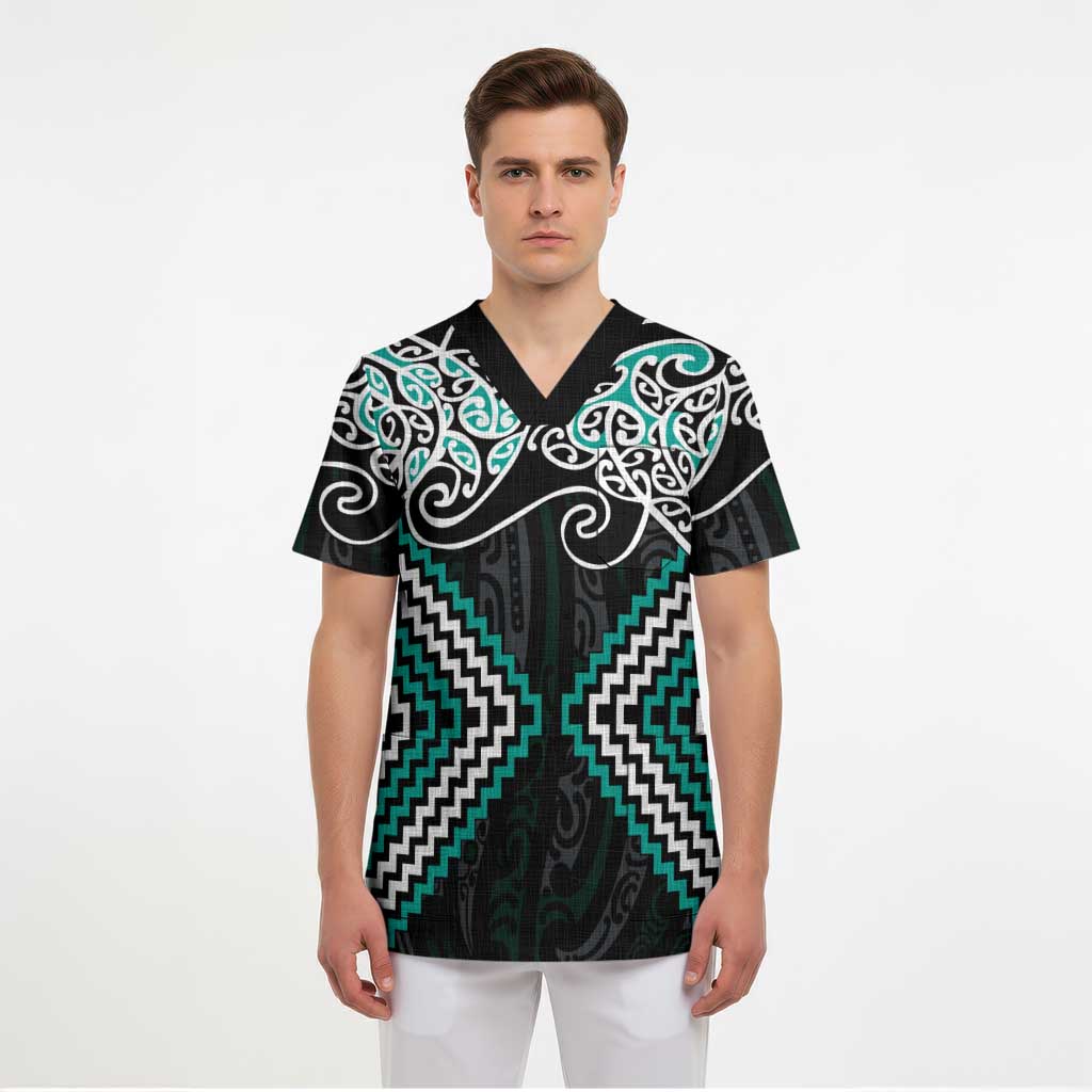 Turquoise Aotearoa Tukutuku Manawa Tapu Scrub Top Ta Moko Toi Maori - Aussie Hoodie