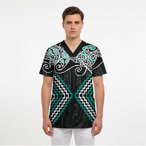 Turquoise Aotearoa Tukutuku Manawa Tapu Scrub Top Ta Moko Toi Maori - Aussie Hoodie