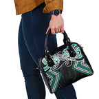 Turquoise Aotearoa Tukutuku Manawa Tapu Shoulder Handbag Ta Moko Toi Maori