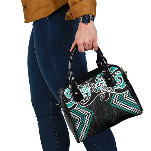 Turquoise Aotearoa Tukutuku Manawa Tapu Shoulder Handbag Ta Moko Toi Maori