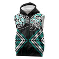 Turquoise Aotearoa Tukutuku Manawa Tapu Sleeveless Hoodie Ta Moko Toi Maori - Aussie Hoodie