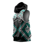 Turquoise Aotearoa Tukutuku Manawa Tapu Sleeveless Hoodie Ta Moko Toi Maori - Aussie Hoodie