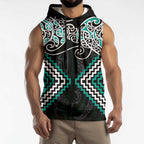 Turquoise Aotearoa Tukutuku Manawa Tapu Sleeveless Hoodie Ta Moko Toi Maori - Aussie Hoodie