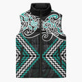 Turquoise Aotearoa Tukutuku Manawa Tapu Sleeveless Puffer Jacket Ta Moko Toi Maori - Aussie Hoodie