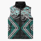 Turquoise Aotearoa Tukutuku Manawa Tapu Sleeveless Puffer Jacket Ta Moko Toi Maori - Aussie Hoodie