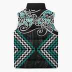 Turquoise Aotearoa Tukutuku Manawa Tapu Sleeveless Puffer Jacket Ta Moko Toi Maori - Aussie Hoodie