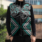 Turquoise Aotearoa Tukutuku Manawa Tapu Sleeveless Puffer Jacket Ta Moko Toi Maori - Aussie Hoodie
