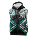 Turquoise Aotearoa Tukutuku Manawa Tapu Sleeveless Zip Hoodie Ta Moko Toi Maori LT9