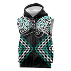 Turquoise Aotearoa Tukutuku Manawa Tapu Sleeveless Zip Hoodie Ta Moko Toi Maori LT9