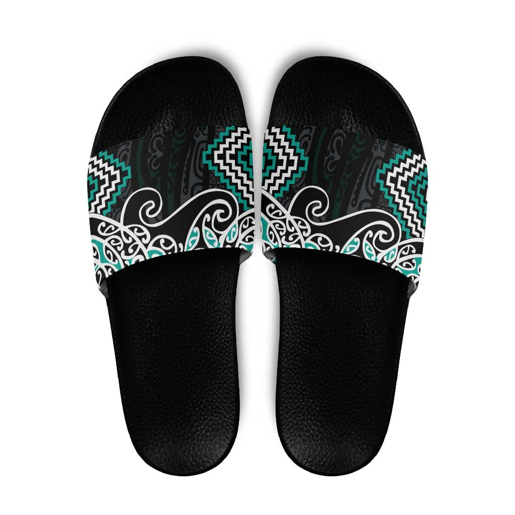 Turquoise Aotearoa Tukutuku Manawa Tapu Slide Sandals Ta Moko Toi Maori - Aussie Hoodie