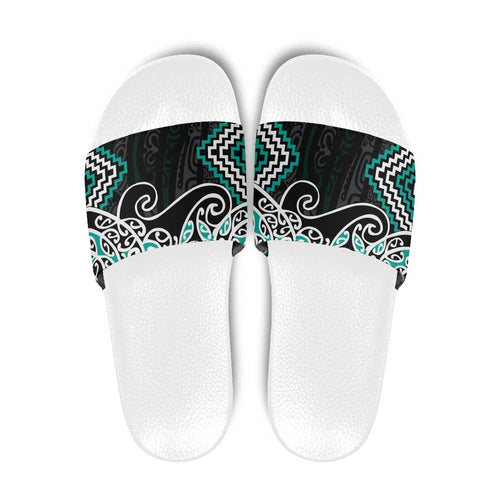 Turquoise Aotearoa Tukutuku Manawa Tapu Slide Sandals Ta Moko Toi Maori - Aussie Hoodie