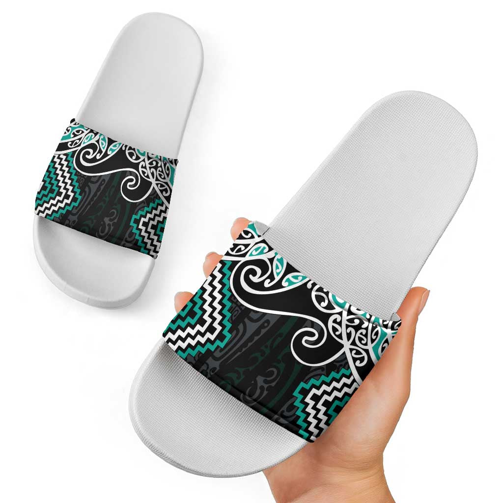 Turquoise Aotearoa Tukutuku Manawa Tapu Slide Sandals Ta Moko Toi Maori - Aussie Hoodie