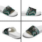 Turquoise Aotearoa Tukutuku Manawa Tapu Slide Sandals Ta Moko Toi Maori - Aussie Hoodie