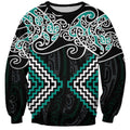 Turquoise Aotearoa Tukutuku Manawa Tapu Sweatshirt Ta Moko Toi Maori