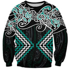 Turquoise Aotearoa Tukutuku Manawa Tapu Sweatshirt Ta Moko Toi Maori