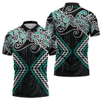 Turquoise Aotearoa Tukutuku Manawa Tapu Zipper Polo Shirt Ta Moko Toi Maori - Aussie Hoodie