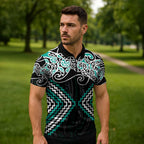 Turquoise Aotearoa Tukutuku Manawa Tapu Zipper Polo Shirt Ta Moko Toi Maori - Aussie Hoodie