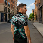 Turquoise Aotearoa Tukutuku Manawa Tapu Zipper Polo Shirt Ta Moko Toi Maori - Aussie Hoodie