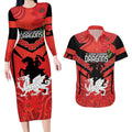 Custom Dragons Rugby ANZAC Couples Matching Long Sleeve Bodycon Dress and Hawaiian Shirt Gallipoli Soldier With Aboriginal Art
