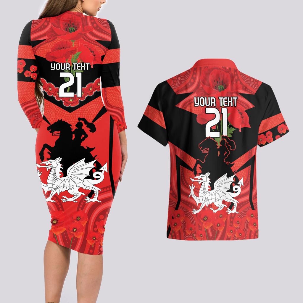 Custom Dragons Rugby ANZAC Couples Matching Long Sleeve Bodycon Dress and Hawaiian Shirt Gallipoli Soldier With Aboriginal Art