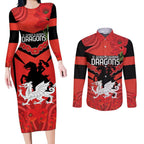 Custom Dragons Rugby ANZAC Couples Matching Long Sleeve Bodycon Dress and Long Sleeve Button Shirt Gallipoli Soldier With Aboriginal Art