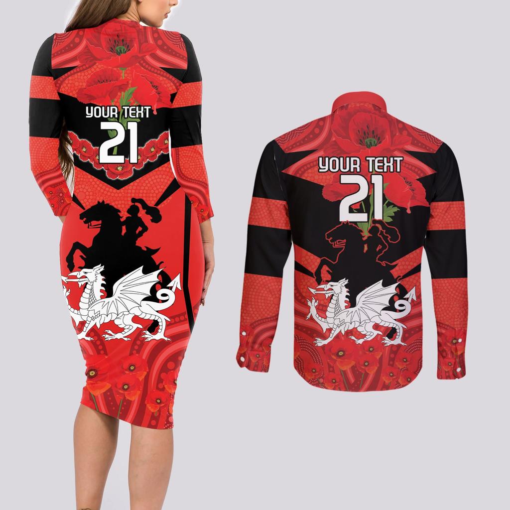 Custom Dragons Rugby ANZAC Couples Matching Long Sleeve Bodycon Dress and Long Sleeve Button Shirt Gallipoli Soldier With Aboriginal Art