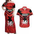 Custom Dragons Rugby ANZAC Couples Matching Off Shoulder Maxi Dress and Hawaiian Shirt Gallipoli Soldier With Aboriginal Art