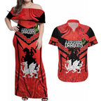 Custom Dragons Rugby ANZAC Couples Matching Off Shoulder Maxi Dress and Hawaiian Shirt Gallipoli Soldier With Aboriginal Art