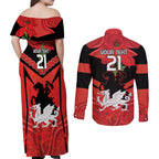 Custom Dragons Rugby ANZAC Couples Matching Off Shoulder Maxi Dress and Long Sleeve Button Shirt Gallipoli Soldier With Aboriginal Art