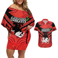 Custom Dragons Rugby ANZAC Couples Matching Off Shoulder Short Dress and Hawaiian Shirt Gallipoli Soldier With Aboriginal Art