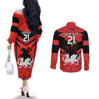 Custom Dragons Rugby ANZAC Couples Matching Off The Shoulder Long Sleeve Dress and Long Sleeve Button Shirt Gallipoli Soldier With Aboriginal Art