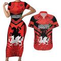 Custom Dragons Rugby ANZAC Couples Matching Short Sleeve Bodycon Dress and Hawaiian Shirt Gallipoli Soldier With Aboriginal Art