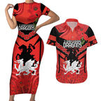 Custom Dragons Rugby ANZAC Couples Matching Short Sleeve Bodycon Dress and Hawaiian Shirt Gallipoli Soldier With Aboriginal Art