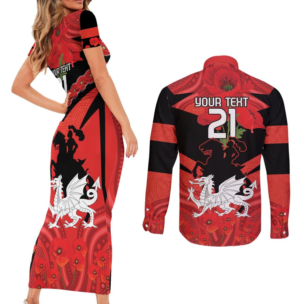 Custom Dragons Rugby ANZAC Couples Matching Short Sleeve Bodycon Dress and Long Sleeve Button Shirt Gallipoli Soldier With Aboriginal Art