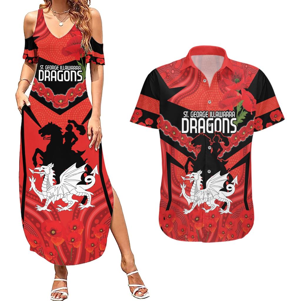 Custom Dragons Rugby ANZAC Couples Matching Summer Maxi Dress and Hawaiian Shirt Gallipoli Soldier With Aboriginal Art