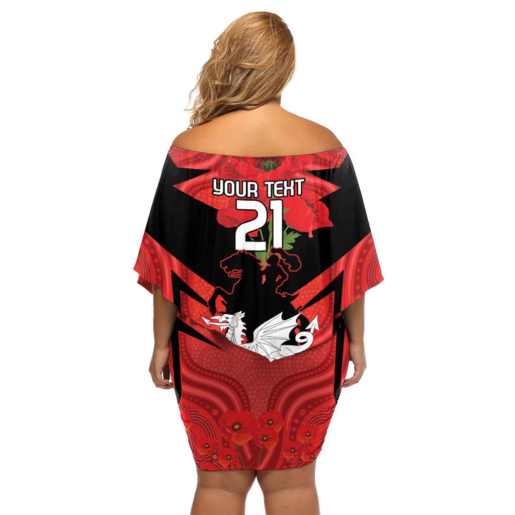 Custom Dragons Rugby ANZAC Family Matching Off Shoulder Short Dress and Hawaiian Shirt Gallipoli Soldier With Aboriginal Art