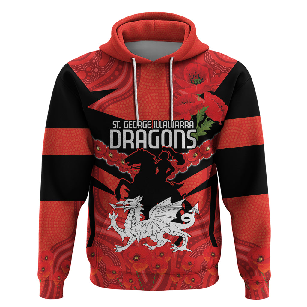 Custom Dragons Rugby ANZAC Hoodie Gallipoli Soldier With Aboriginal Art