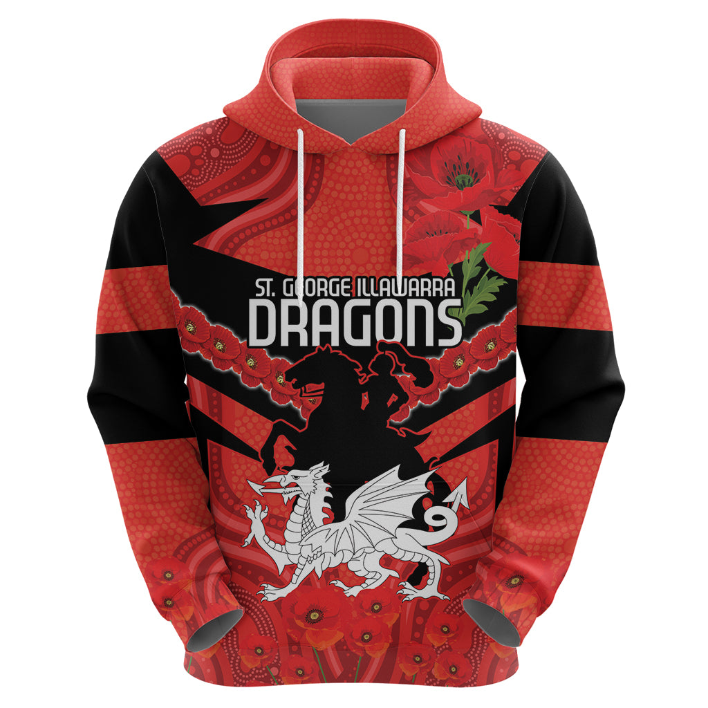 Custom Dragons Rugby ANZAC Hoodie Gallipoli Soldier With Aboriginal Art