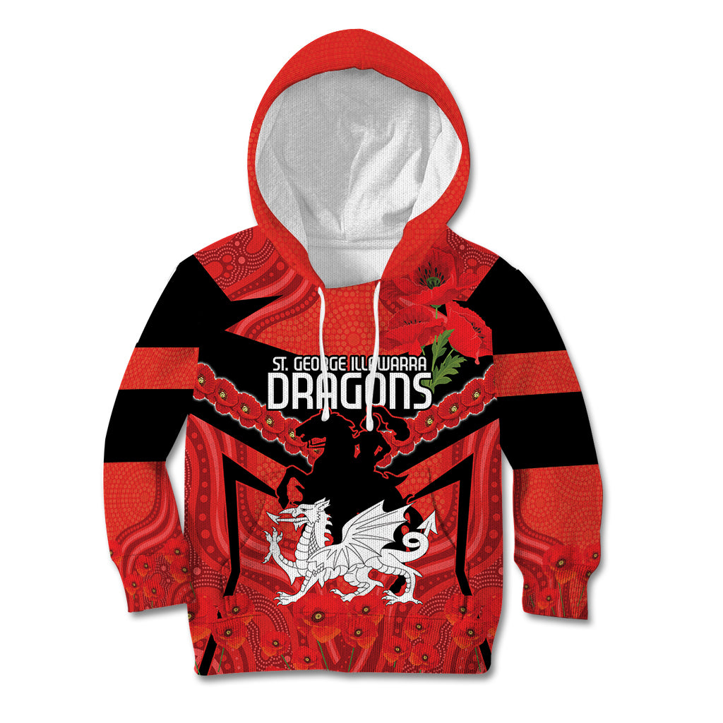 Custom Dragons Rugby ANZAC Kid Hoodie Gallipoli Soldier With Aboriginal Art