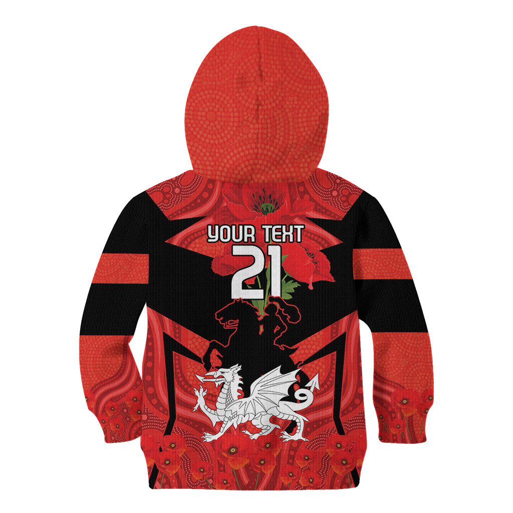 Custom Dragons Rugby ANZAC Kid Hoodie Gallipoli Soldier With Aboriginal Art
