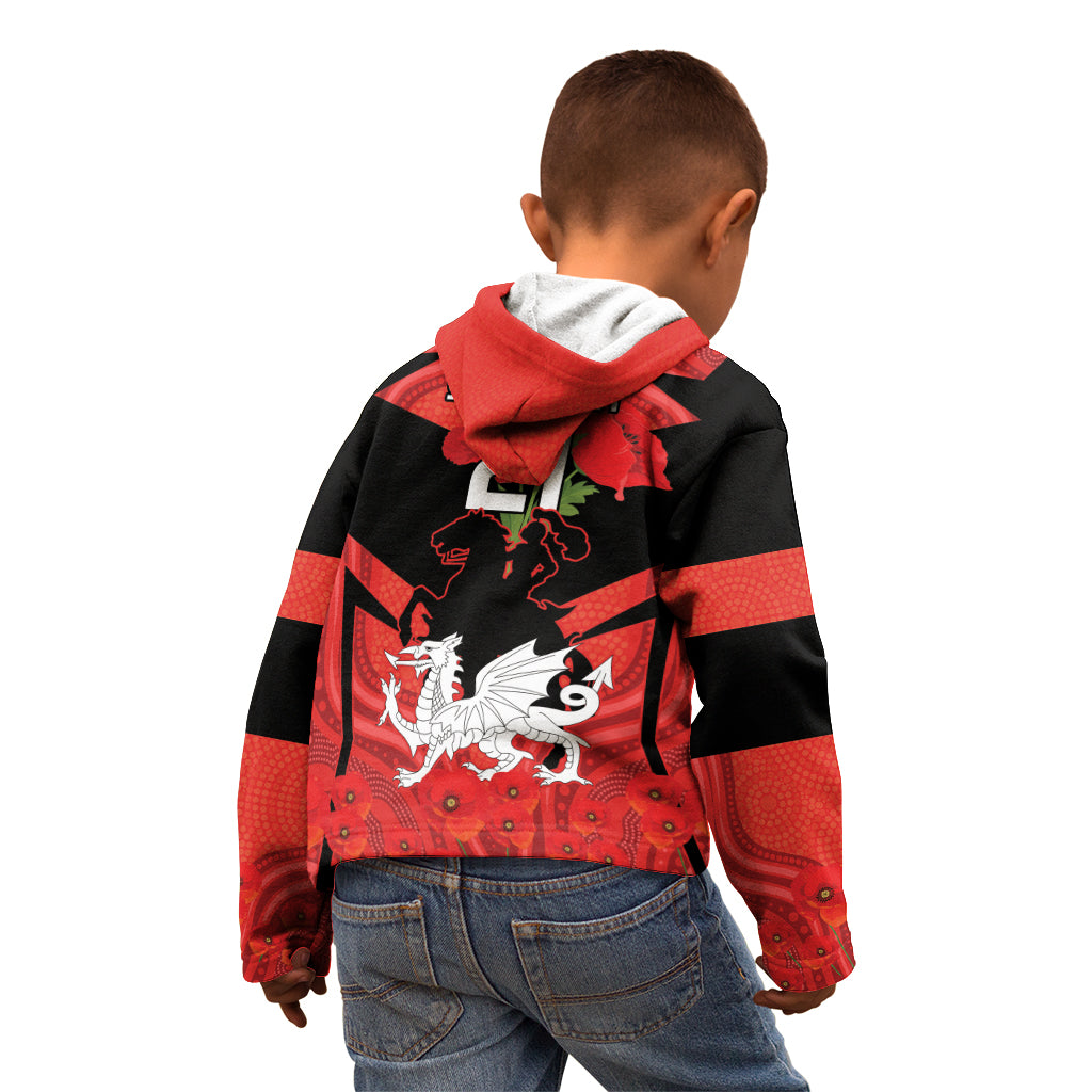 Custom Dragons Rugby ANZAC Kid Hoodie Gallipoli Soldier With Aboriginal Art