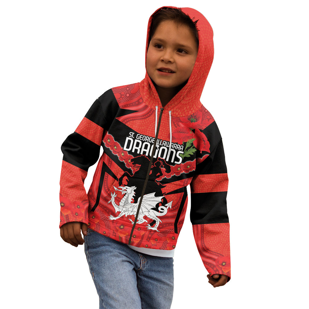 Custom Dragons Rugby ANZAC Kid Hoodie Gallipoli Soldier With Aboriginal Art