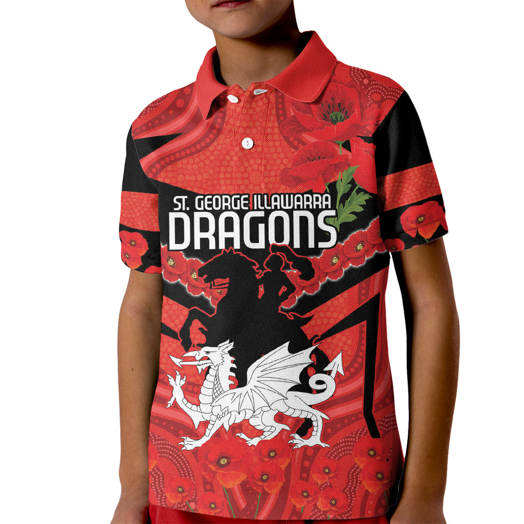 Custom Dragons Rugby ANZAC Kid Polo Shirt Gallipoli Soldier With Aboriginal Art