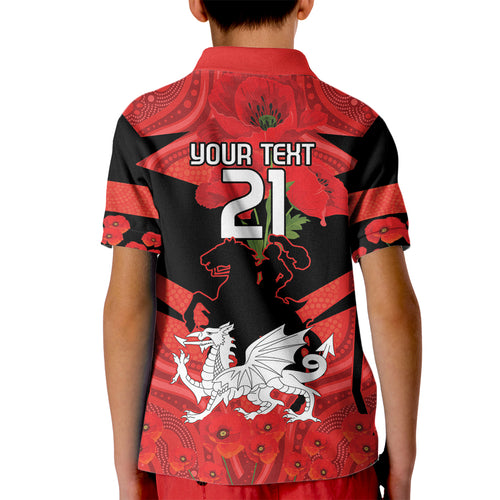 Custom Dragons Rugby ANZAC Kid Polo Shirt Gallipoli Soldier With Aboriginal Art