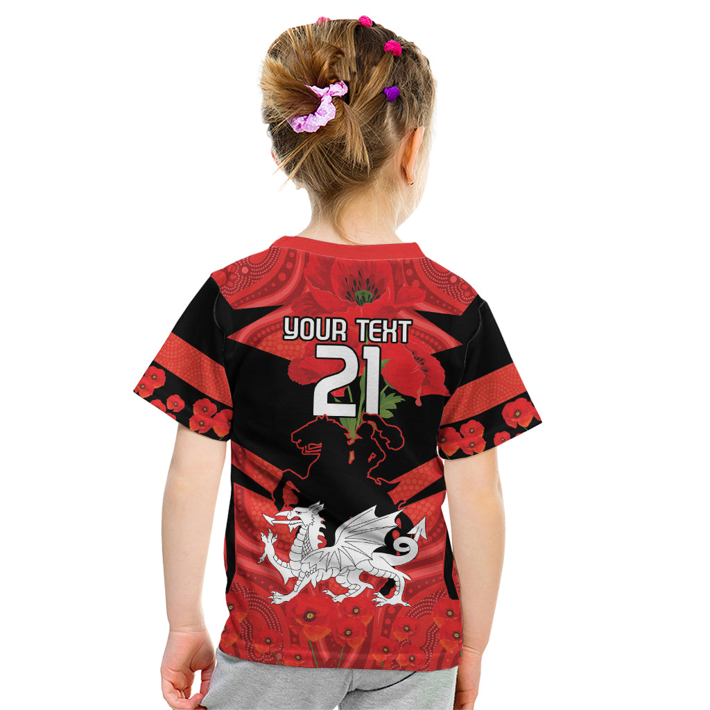 Custom Dragons Rugby ANZAC Kid T Shirt Gallipoli Soldier With Aboriginal Art