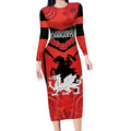 Custom Dragons Rugby ANZAC Long Sleeve Bodycon Dress Gallipoli Soldier With Aboriginal Art