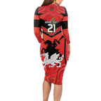Custom Dragons Rugby ANZAC Long Sleeve Bodycon Dress Gallipoli Soldier With Aboriginal Art