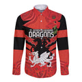 Custom Dragons Rugby ANZAC Long Sleeve Button Shirt Gallipoli Soldier With Aboriginal Art