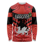 Custom Dragons Rugby ANZAC Long Sleeve Shirt Gallipoli Soldier With Aboriginal Art