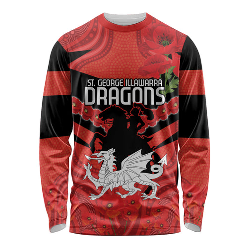 Custom Dragons Rugby ANZAC Long Sleeve Shirt Gallipoli Soldier With Aboriginal Art